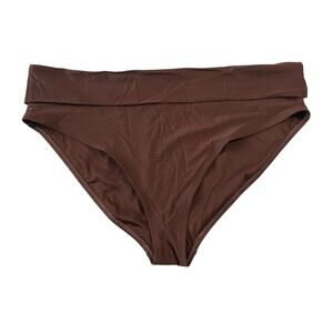 Time and Tru Plus Size 2X (20W-22W) Brown Solid High Waist Foldover Swim Bottoms